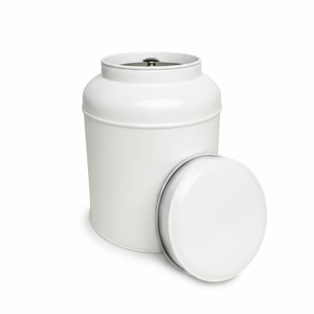 Victorian Inner-Lid Domed Round Tea Storage Tin – White (100 g)